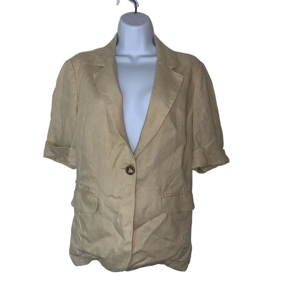 CAbi Beige Short-Sleeve Linen Blazer - Picture 2 of 8